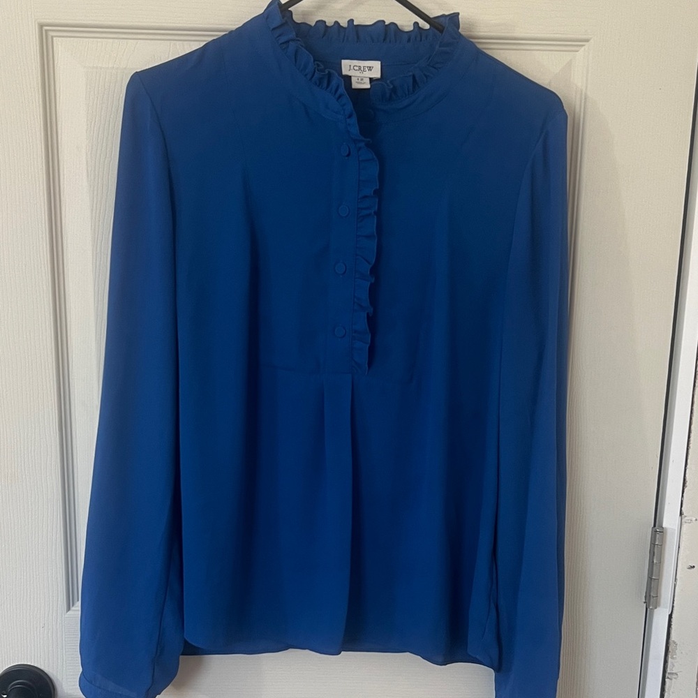 SOLD:  J. Crew Ruffle-Trim Long-Sleeve Blouse - Picture 2 of 8